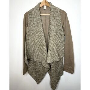 PrAna Open Front Cardigan Women's M Tan Cable Knit Waterfall Wool Blend Sweater‎